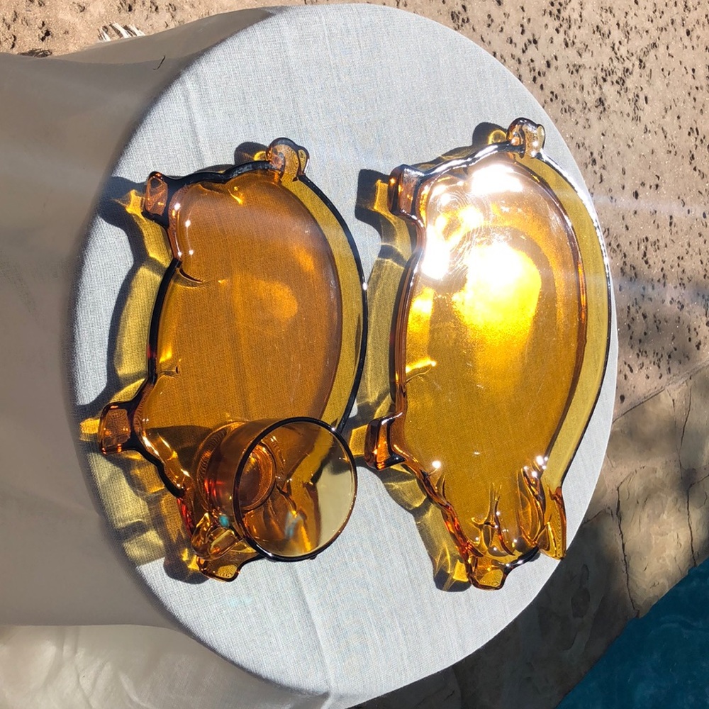 Vintage Indiana TIARA Amber Glass Pig 9 pc set